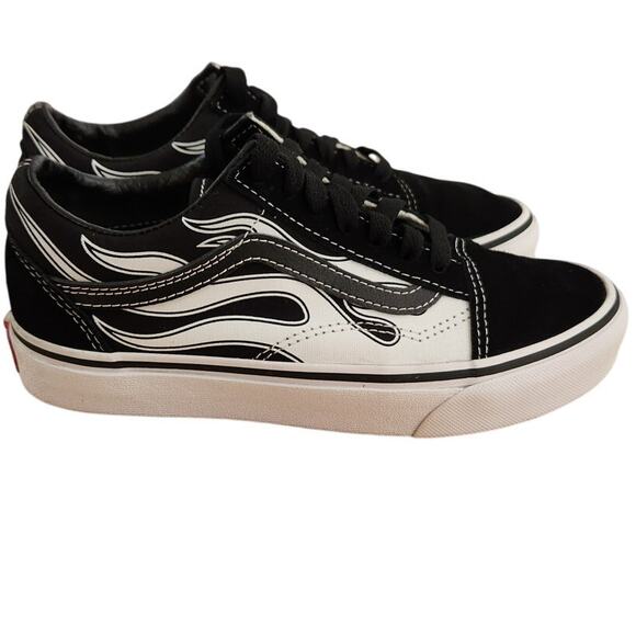 Vans Old Skool Flame White Black Low Top Lace Up Sneaker Shoes Women 5 like NEW - Picture 4 of 10